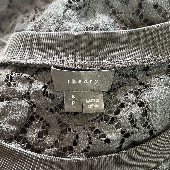 Theory Black Jaidyn Sheer Lace Long Sleeves Crew Neck Size S - Picture 11 of 13